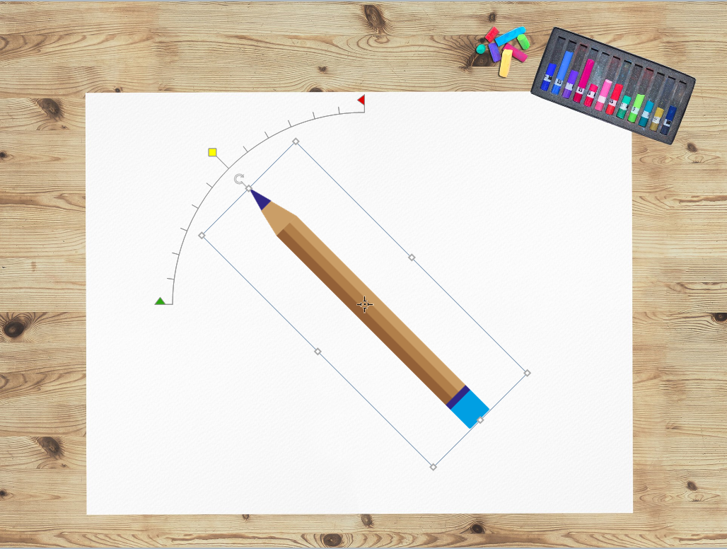 The pencil rotates 90 degrees.