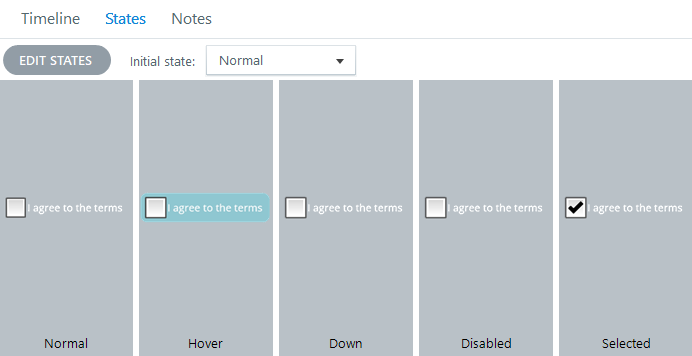 The States panel of the Checkbox reveals that the Selected State is the one with the checkmark