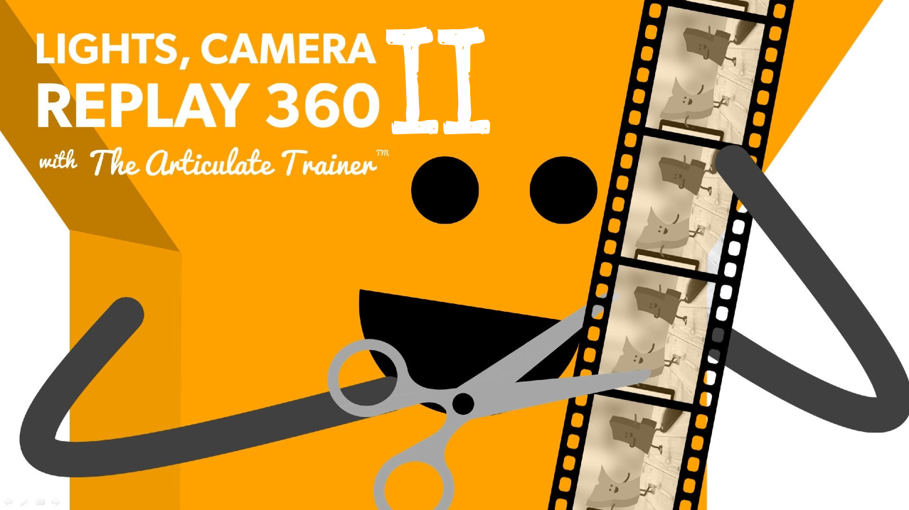 The letter Y edits a video reel, alongside the verbiage: Lights, Camera, Replay 360 "2"