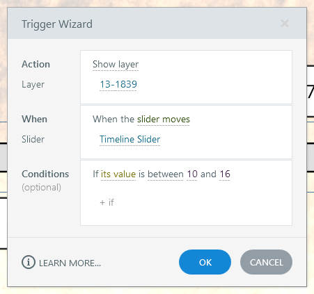Show layer 13-1839 When the slider moves Timeline Slider If its value is between 0 and 16