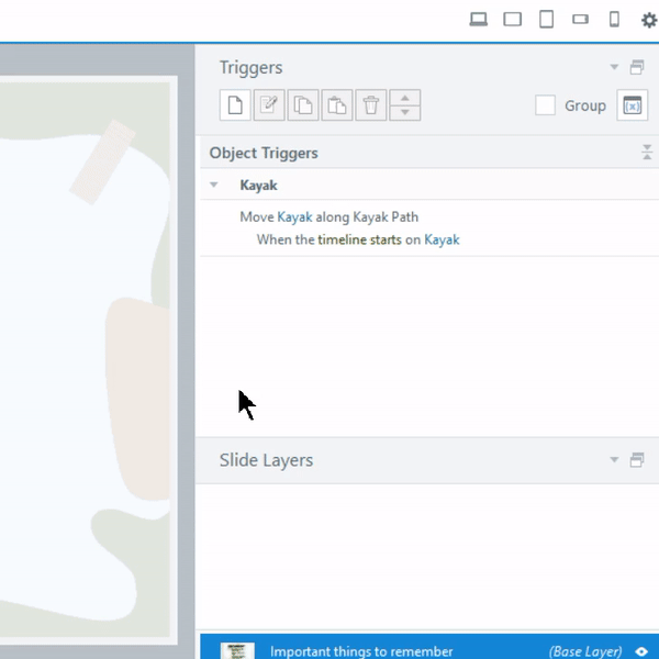 Demonstrates setting the trigger for the motion path to “When the timeline reaches cut point 5.”