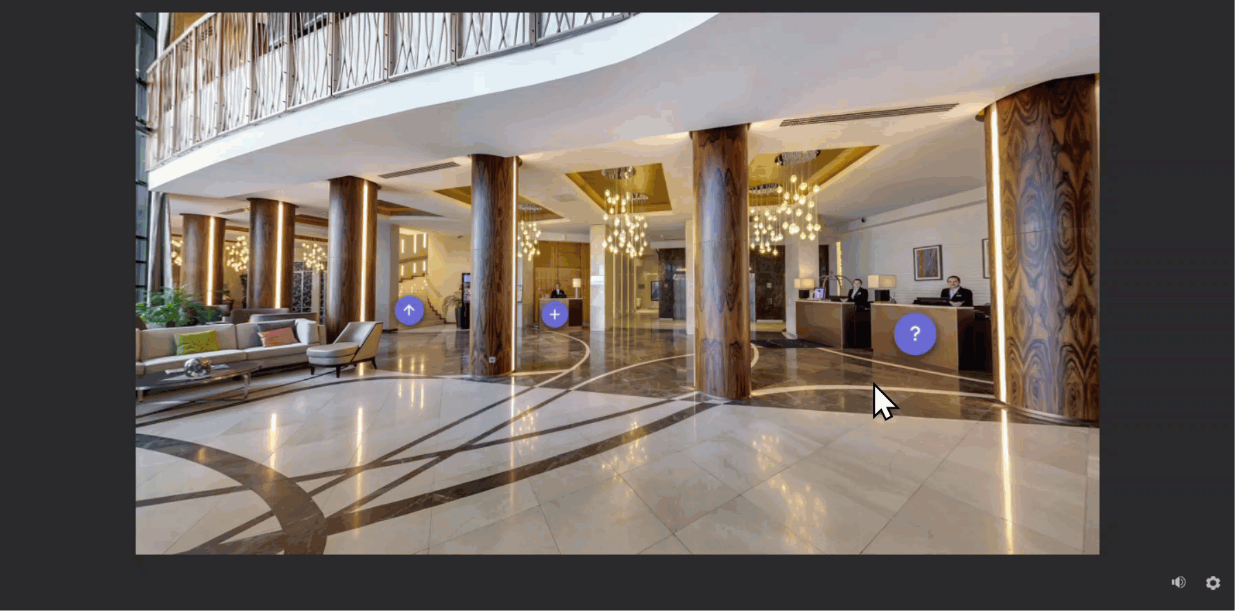 Screenshot of a 360° image in Storyline 360 with a marker and trigger highlighted.