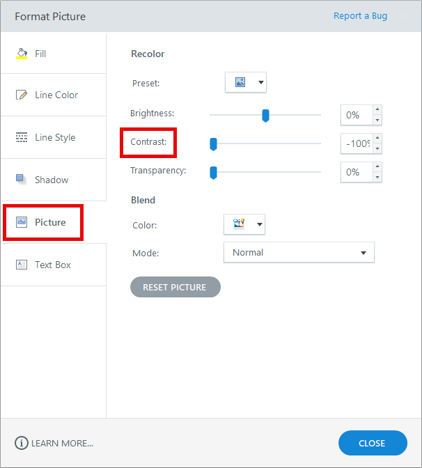 Screenshot of Format Picture dialog box in Storyline 360, which is described below.